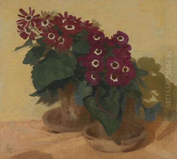 Red Cinerarias Oil Painting by William Nicholson