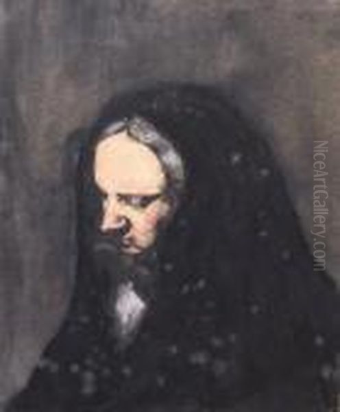 Portrait Of A Lady (head And Shoulders) In A Black Shawl Oil Painting by William Nicholson