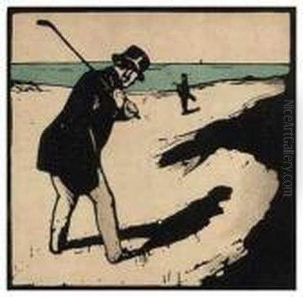 Golfing; Hunting Oil Painting by William Nicholson