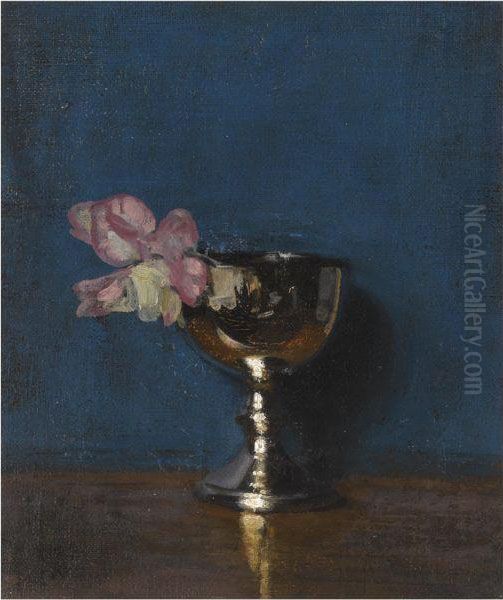 Lustre Goblet And Sweet Peas Oil Painting by William Nicholson