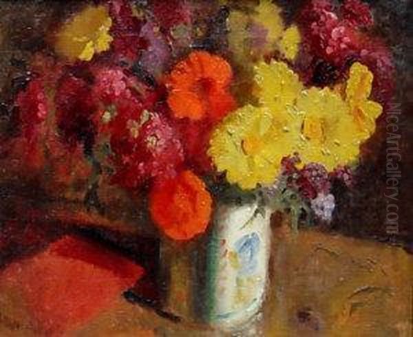 Still-life Of Daises And Poppies In A Decorated Vase Oil Painting by William Nicholson