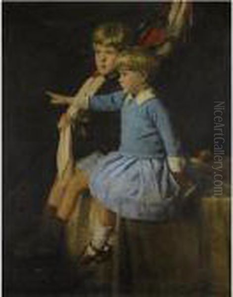 Rupert And Deirdre Hart-davis As Children Oil Painting by William Nicholson