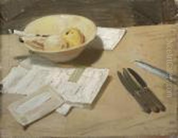 Still Life, Apples And Knives Oil Painting by William Nicholson