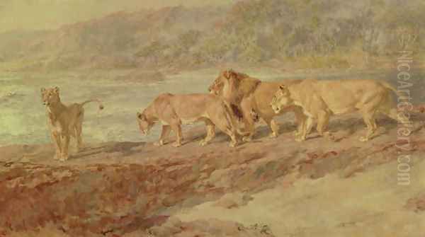 On the Bank of an African River, 1918 Oil Painting by Briton Riviere