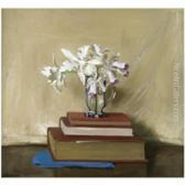 White Orchids On Books Oil Painting by William Nicholson