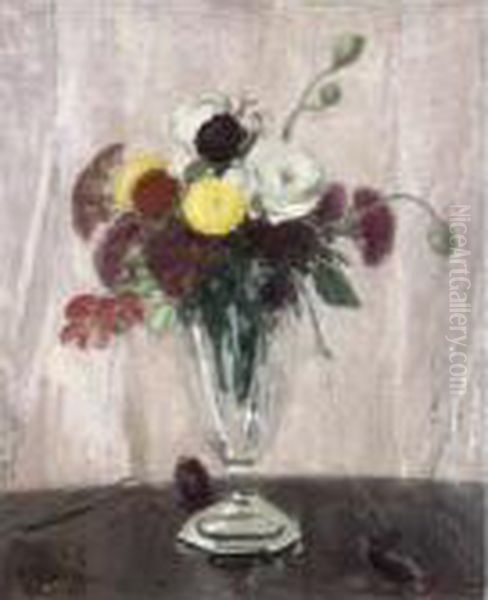 Sweet Sultana And Other Flowers In A Glass Vase Oil Painting by William Nicholson