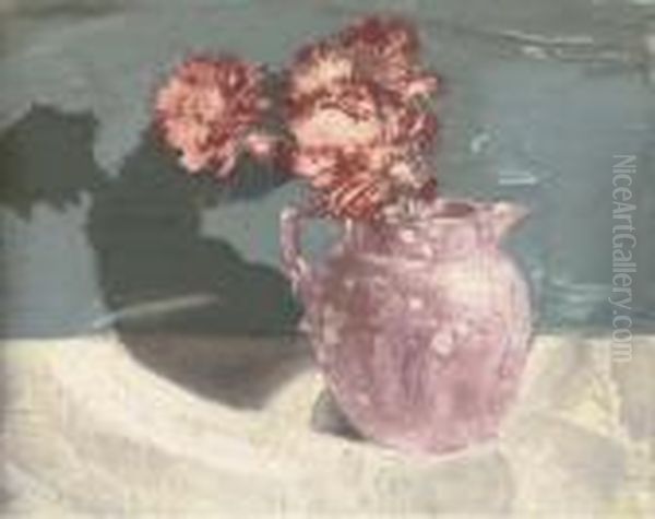 Pink Lustre With Carnations Oil Painting by William Nicholson