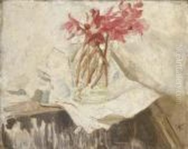 Pink Cyclamen In A Vase Oil Painting by William Nicholson