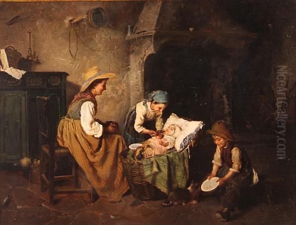 Feeding The Baby Oil Painting by Erskine Nicol