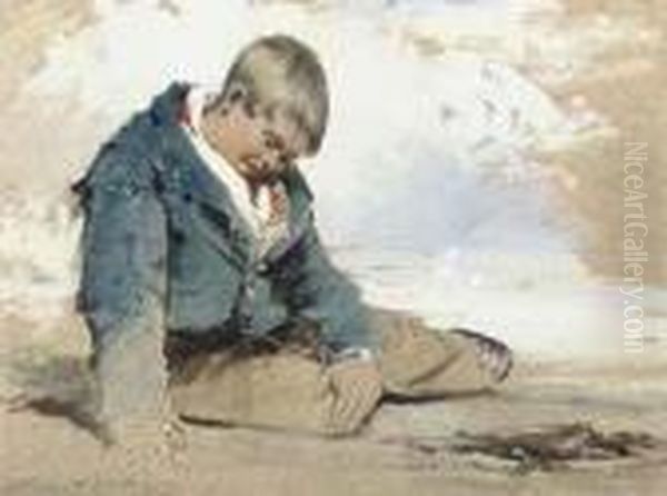 A Dejected Young Midshipman Oil Painting by Erskine Nicol