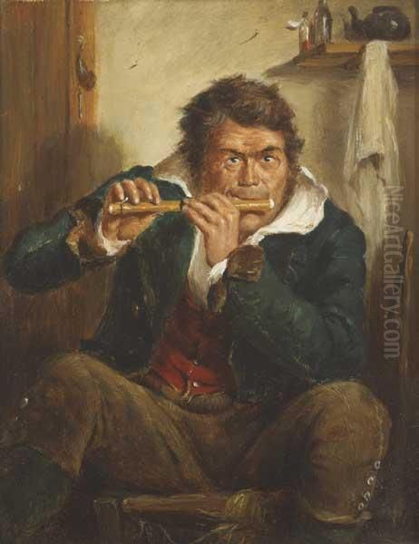 Man Playing A Pipe Oil Painting by Erskine Nicol