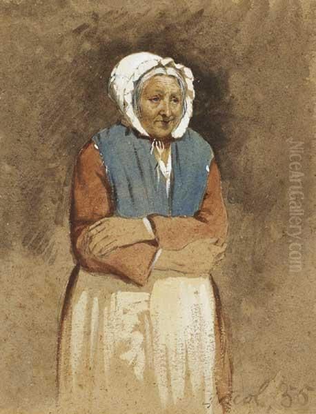 Elderly Woman With Headress Oil Painting by Erskine Nicol