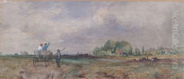 Rural Landscape With Figures In A Horse Drawn Cart Oil Painting by Erskine Nicol