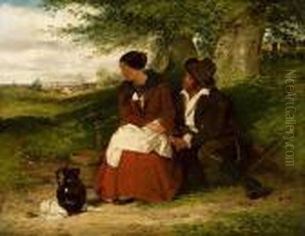 A Rustic Courtship. Oil Painting by Erskine Nicol