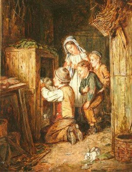 The Rabbit Hutch Oil Painting by Erskine Nicol