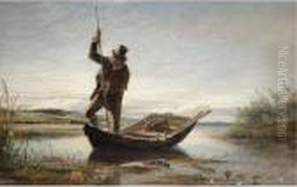 Salmon Fishing Oil Painting by Erskine Nicol