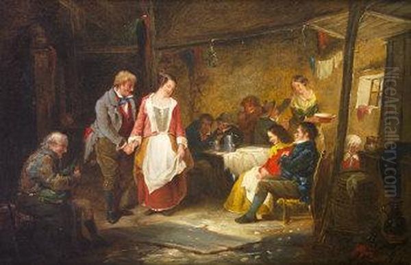 Tavern Scene With Figures Oil Painting by Erskine Nicol