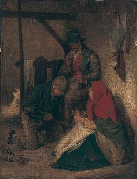 In The Pigsty Oil Painting by Erskine Nicol