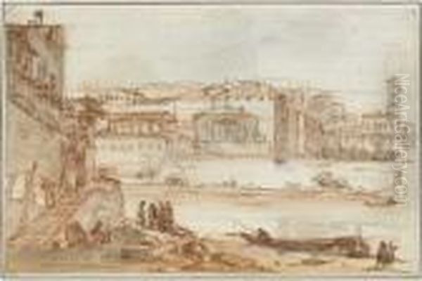 Vue Animee De Rome Depuis Les Bords Du Tibre Oil Painting by Victor-Jean Nicolle