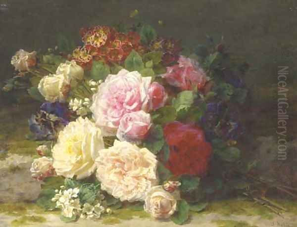 Still Life of Roses Oil Painting by Jean-Baptiste Robie