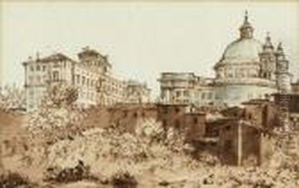 Vue De Rome
 Plume Et Encre Brune, Lavis Brun Et Gris Oil Painting by Victor-Jean Nicolle