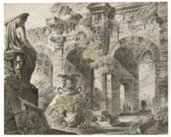 A Capriccio Of Roman Ruins Oil Painting by Victor-Jean Nicolle