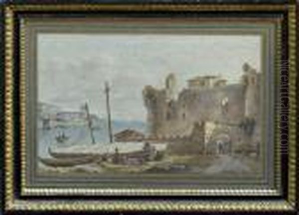 Ruines D'une Construction Moyenageuse Pres D'un Estuaire. Oil Painting by Victor-Jean Nicolle