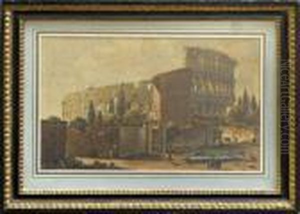 Le Degagement D'une Colonne Antique Devant Le Colisee A Rome. Oil Painting by Victor-Jean Nicolle