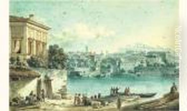 Vue De Rome Prise D'une Rive Du Tibre Oil Painting by Victor-Jean Nicolle