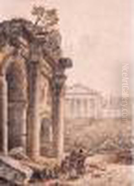 Personnages En Toge Devant Des Architectures Romaines Oil Painting by Victor-Jean Nicolle