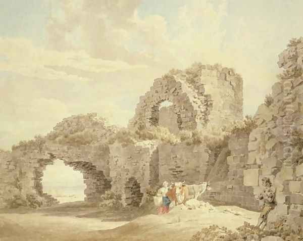 Ruins of Pevensey Castle Oil Painting by Michael Angelo Rooker