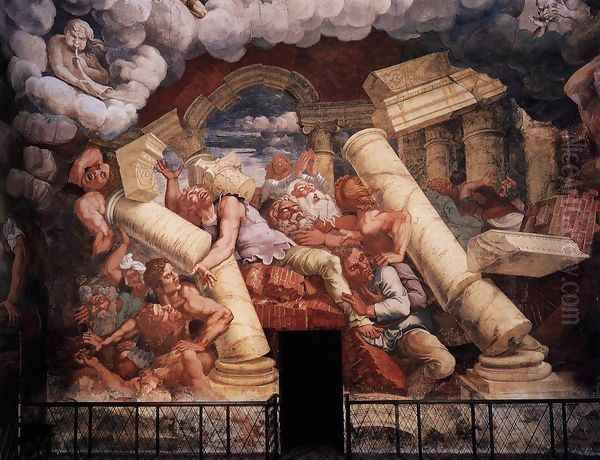 The Fall of the Gigants from Mount Olympus 1530-32 Oil Painting by Giulio Romano (Orbetto)