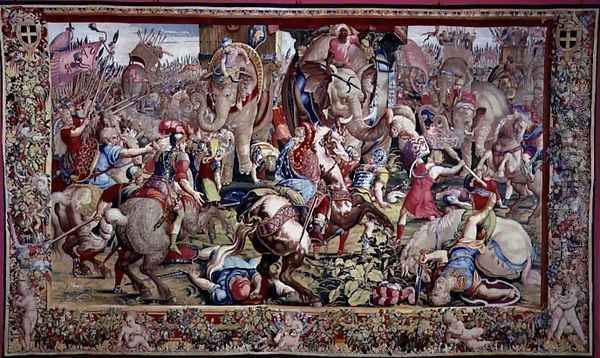 The Battle of Zama, by Giulio Romano 1492-1546 Oil Painting by Giulio Romano (Orbetto)