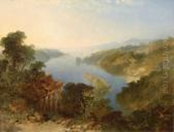 An Italianate Lake Landscape Oil Painting by Edmund John Niemann, Snr.