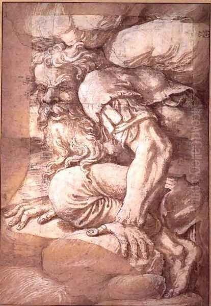 Giant, sketch for the fresco of the Fall of the Giants, Palazzo del Te, Mantua, 1531-32 Oil Painting by Giulio Romano (Orbetto)