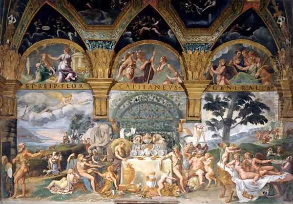 The noble banquet celebrating the marriage of Cupid and Psyche from the Sala di Amore e Psiche, 1527-31 Oil Painting by Giulio Romano (Orbetto)