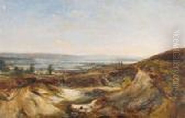 Figures In An Extensive Landscape Oil Painting by Edmund John Niemann, Snr.