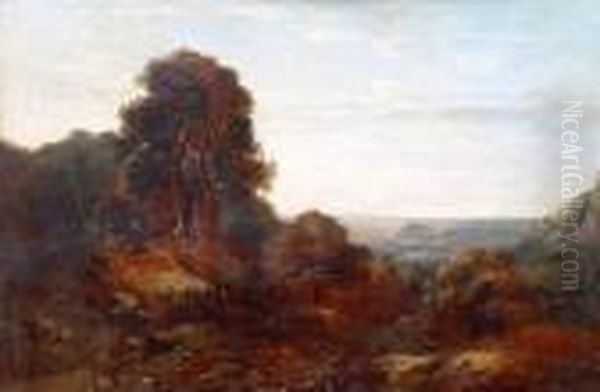 An Extensive Landscape, With Figures Returningfrom A Chapel Oil Painting by Edmund John Niemann, Snr.