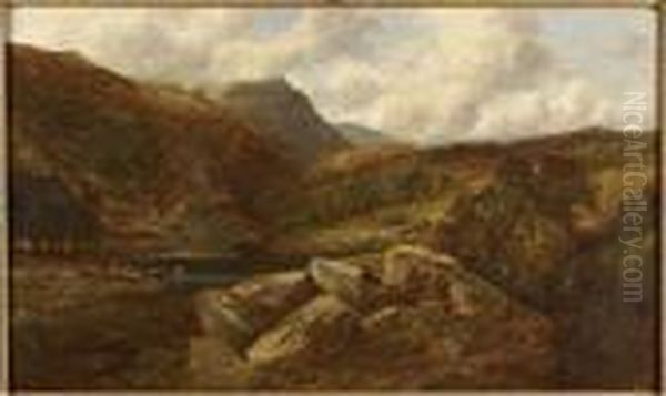 In The Trossachs Oil Painting by Edmund John Niemann, Snr.