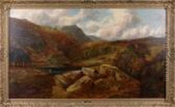 The Trossachs, Stirlingshire, Scotland With Figures In The Foreground. Oil Painting by Edmund John Niemann, Snr.