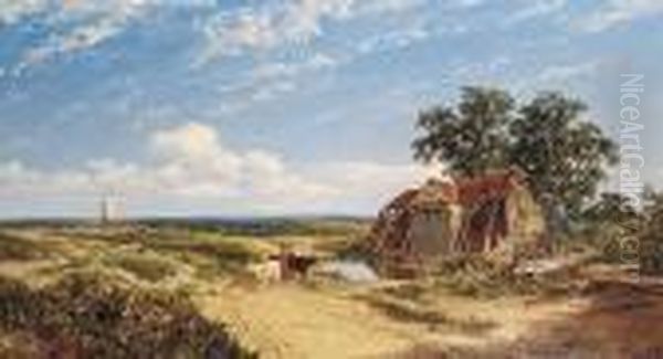 Windmill In An Extensive Summer Landscape, Near Great Missenden Oil Painting by Edmund John Niemann, Snr.