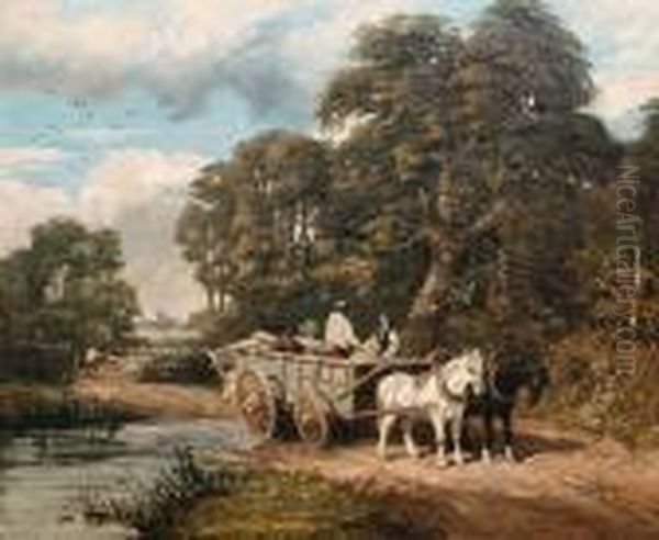 Crossing The Ford Oil Painting by Edmund John Niemann, Snr.