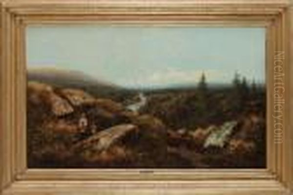 Flickor I Bergslandskap Oil Painting by Edmund John Niemann, Snr.