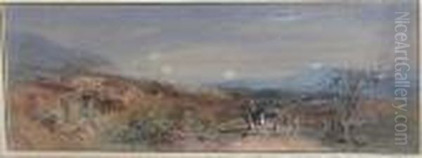 Horse And Cart In A Rural Landscape Oil Painting by Edmund John Niemann, Snr.