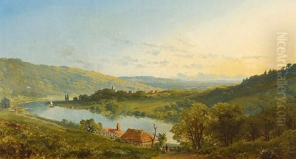 The River Wye With A Village In Thedistance Oil Painting by Edmund John Niemann, Snr.