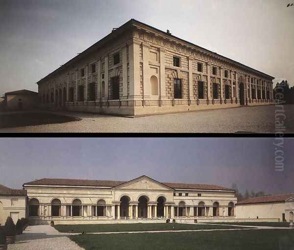 Facade and courtyard view 1526-34 Oil Painting by Giulio Romano (Orbetto)