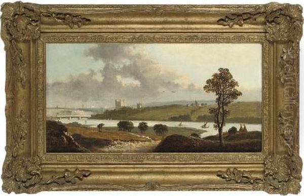 A View Down The River, Traditionally Identified As Rochester Oil Painting by Edmund John Niemann, Snr.