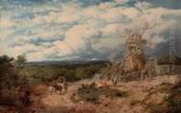 Figures Before A Windmill, Near Nottingham Oil Painting by Edmund John Niemann, Snr.