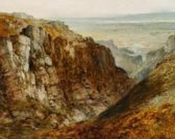 A Rocky Landscape. In The Foreground A Shepherd Oil Painting by Edmund John Niemann, Snr.