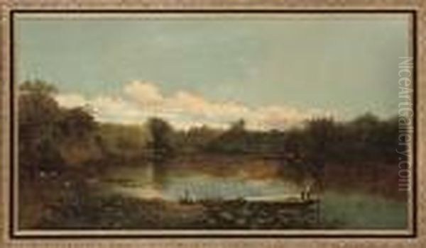 A Peaceful Day On The River Oil Painting by Edmund John Niemann, Snr.